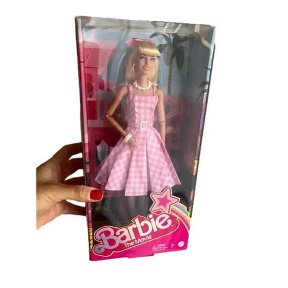NWB Barbie The Movie Collectible Doll, Margot Robbie in Pink Gingham Dress - Picture 1 of 9